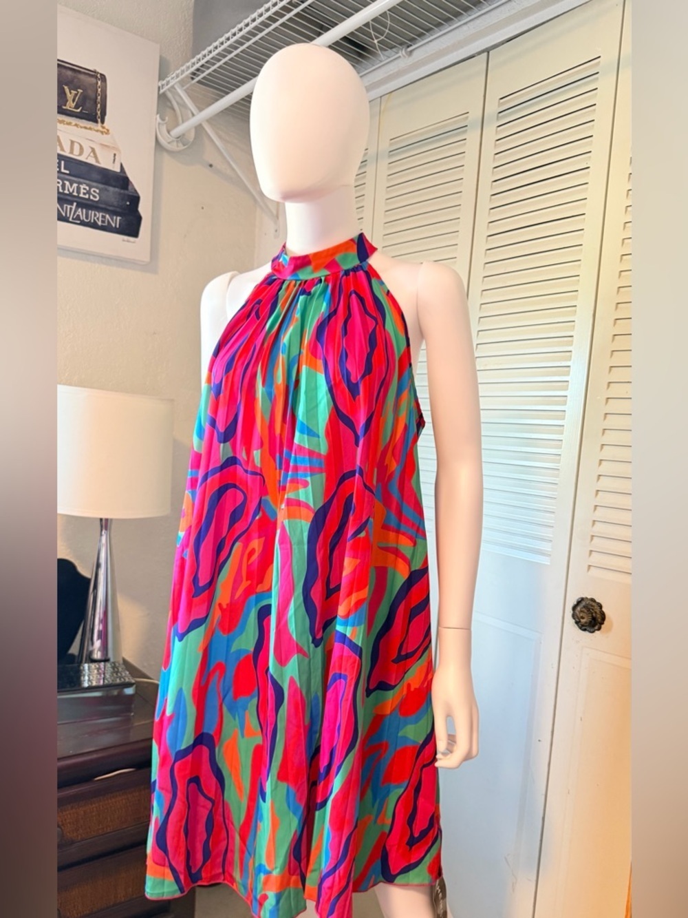 Colorful Halter Shift Dress - Multicolor size L